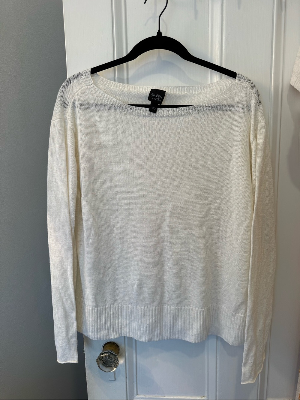 EILEEN FISHER Cream Linen Lightweight Boatneck Sweater